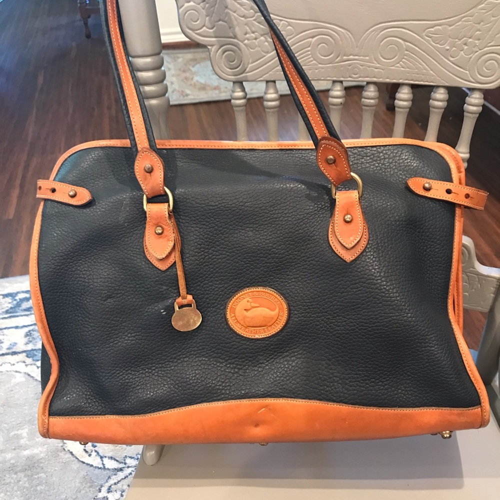 Vintage Rare find Dooney and Bourke briefcase. Blue and tan leather! 10x 17 in